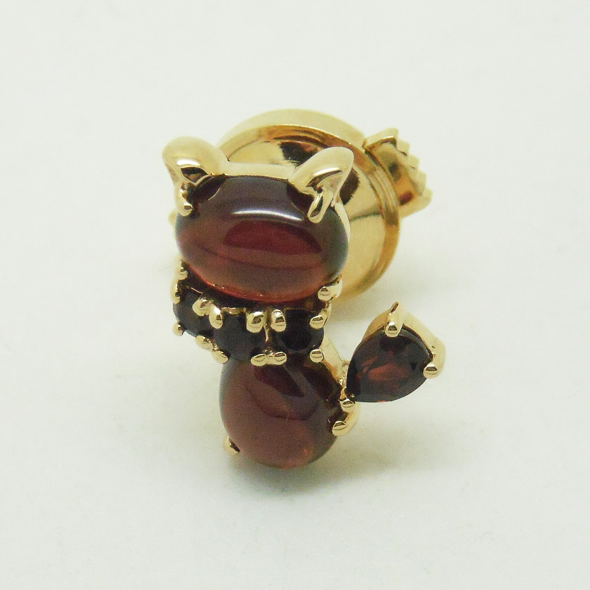 ロクザンROKUZAN【碌山】キャット【猫】ピンブローチ♪SV925・ブランド刻印有り♪ガーネット【柘榴石】_画像1