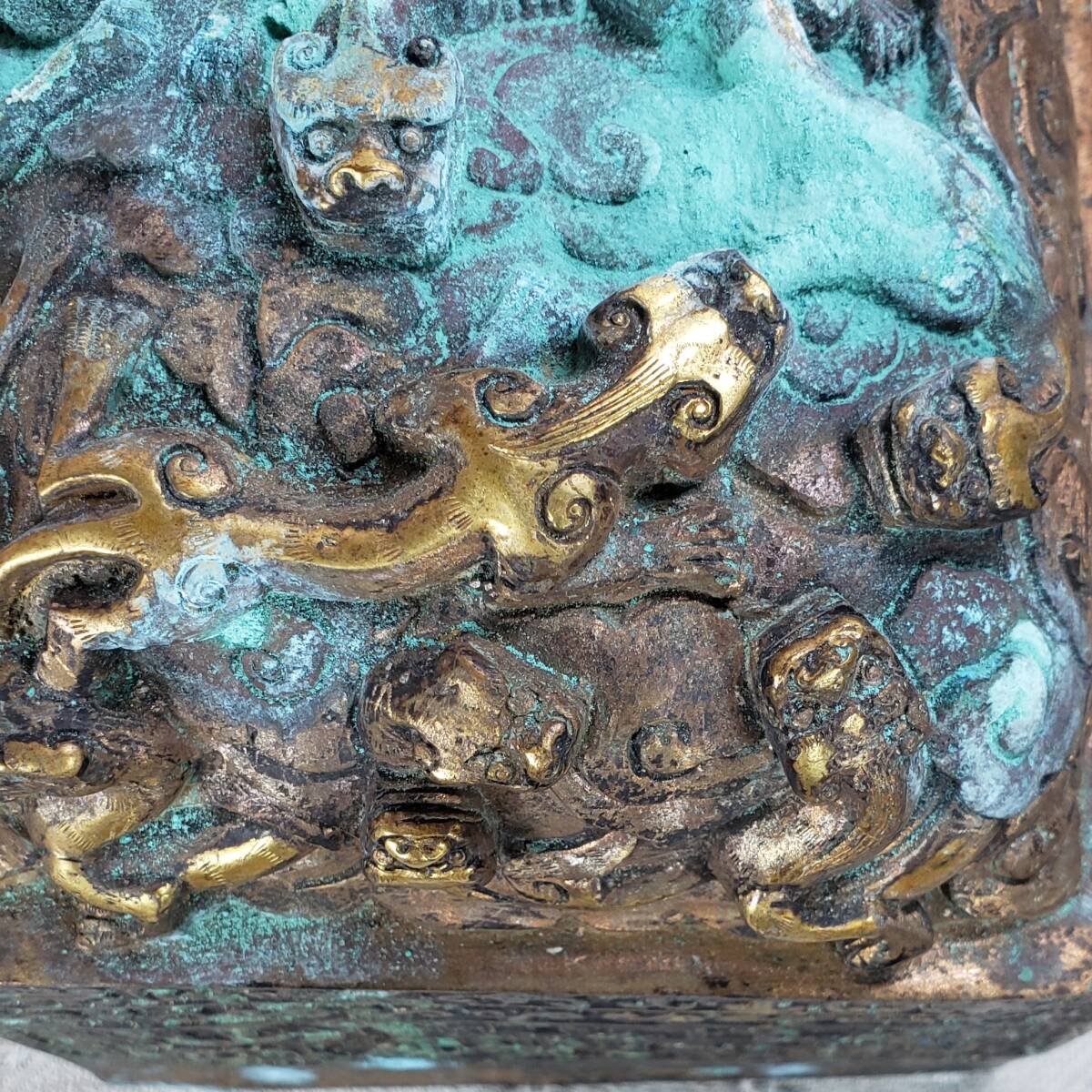 博物館級】◇『清朝 九龍 金銅璽（じ）：金銅印鑑』清朝時代の