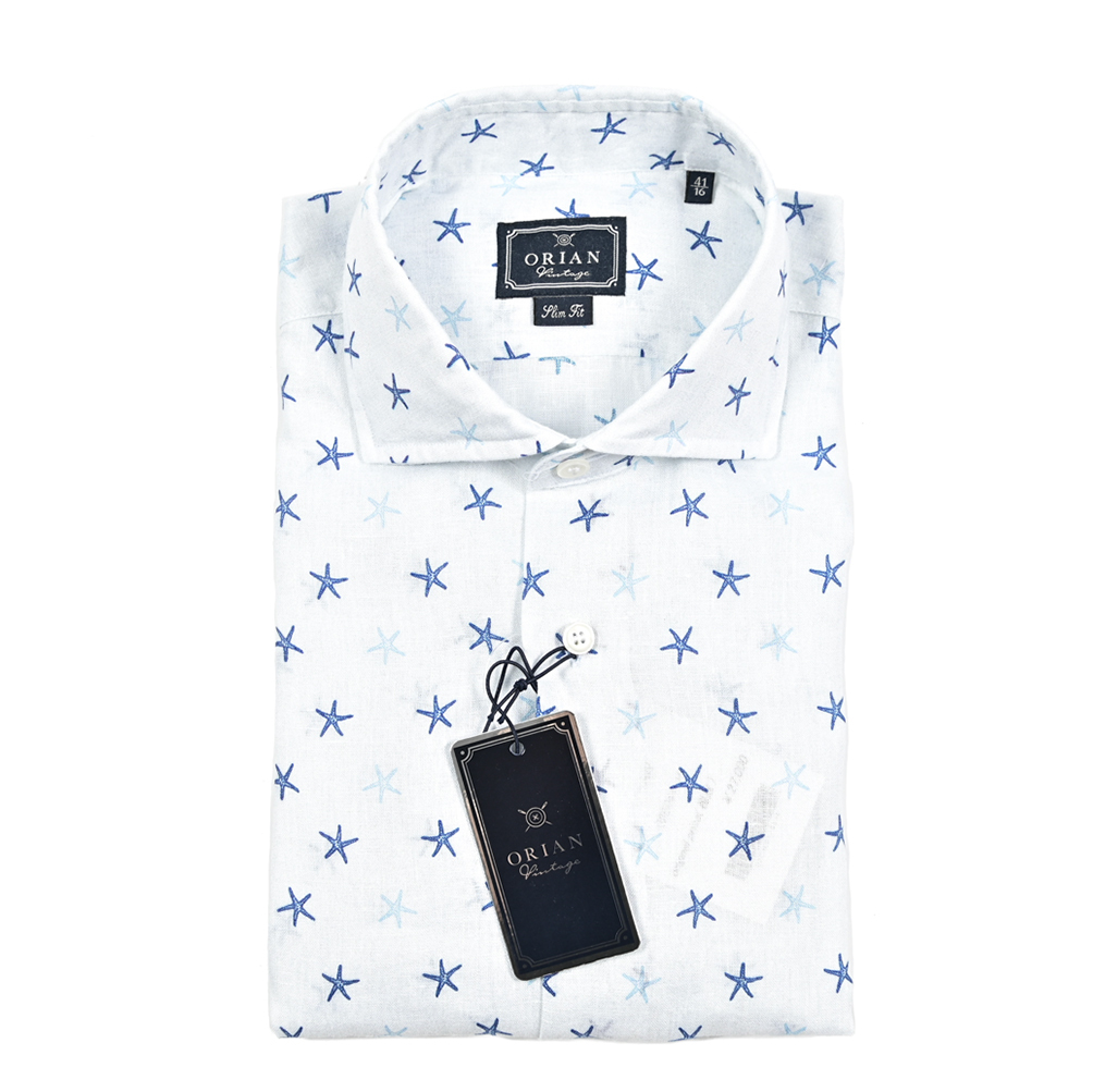 オリアン/VINTAGESLIMFITリネンシャツ総柄ホワイト/420863 Bibian 比比昂- 新着新品オリアンORIAN VINTAGE SLIM FIT リネン