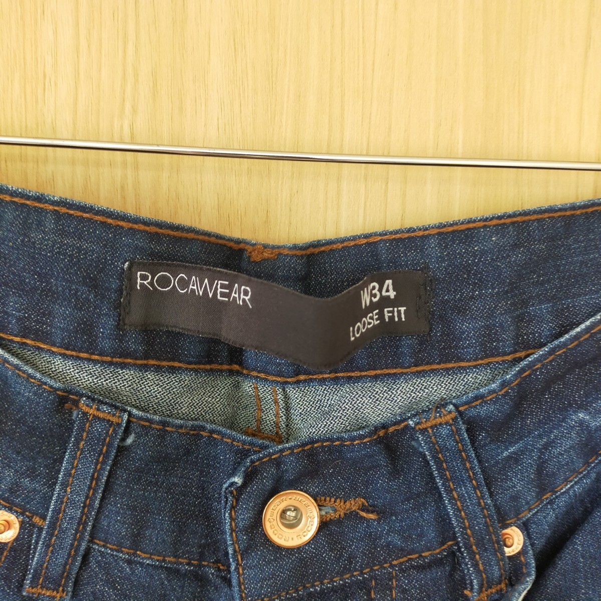 ROCAWEAR ロカウェア ルーズフィット デニムパンツ ジーンズ ワイド W34 インディゴブルー_画像3