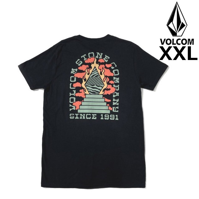 売切り【正規新品】VOLCOM ボルコム◆半袖 Tシャツ スケート サーフ ストーンロゴ 男女兼用 バックプリント(XXL)黒 250617-B_画像1