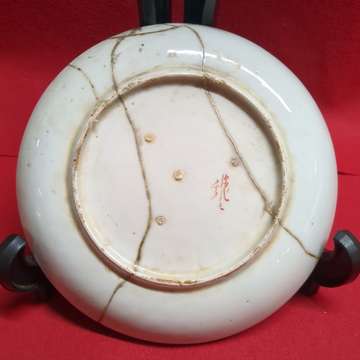 李朝 初期 青磁 12cm 金継ぎ 皿 白磁 時代物 初期伊万里 李朝 古美術 骨董 金継ぎ(白磁