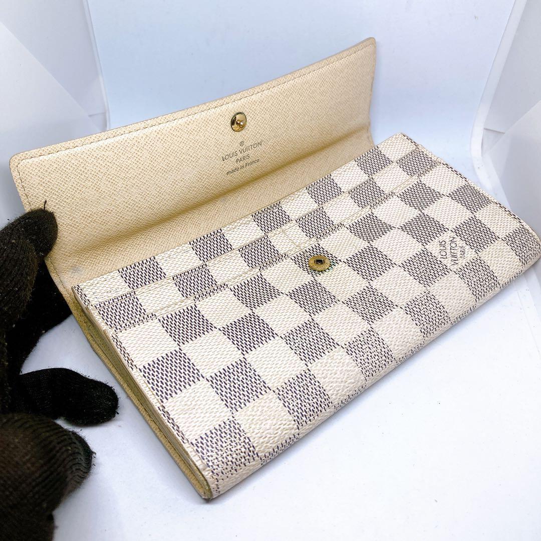 ルイ・ヴィトン　ダミエ柄 長財布　比較的キレイ！ 551 ルイヴィトン ダミエアズール 長財布 ポルトフォイユサラ 白