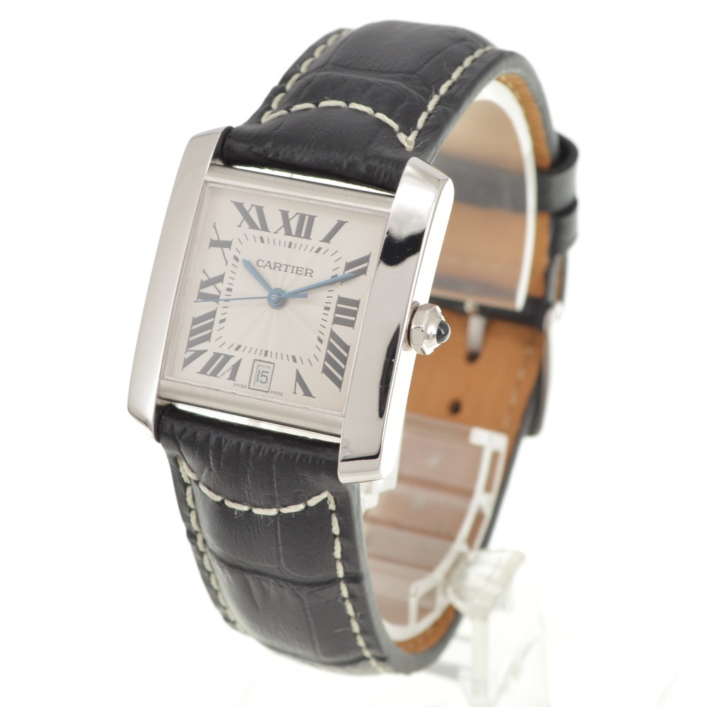 カルティエ CARTIER W50011S3 タンクフランセーズ LM デイト K18WG/レザー 自動(dòng)巻き メンズ 美品 R#141542