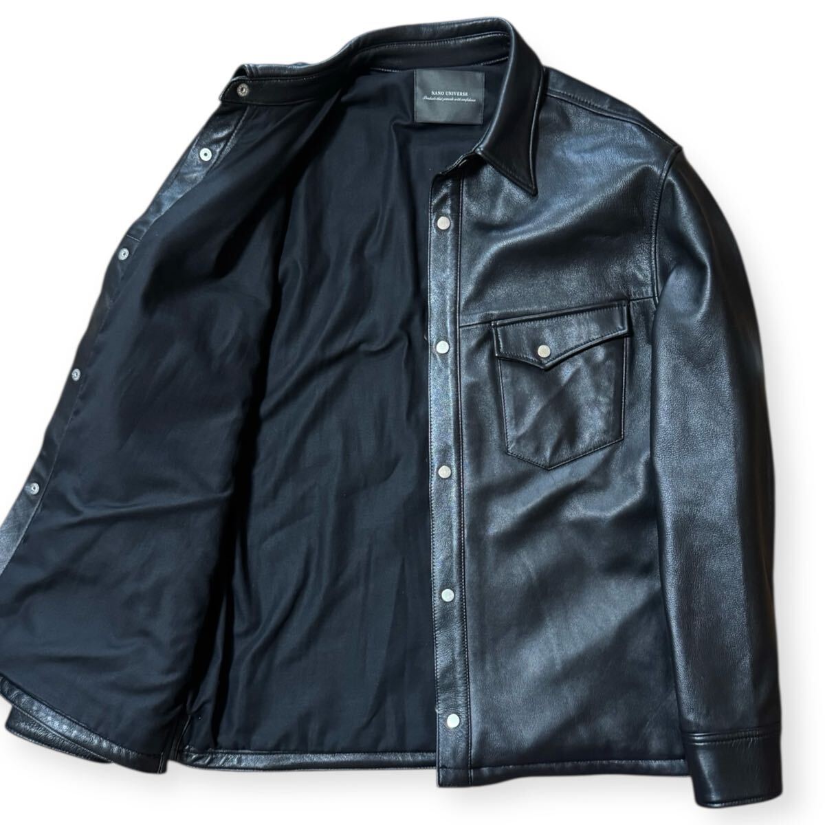 美品 ナノユニバース 21AW 羊革 レザーシャツジャケット XL ブラック 美品 完売品 ナノユニバース 21AW 羊革 レザーシャツジャケット