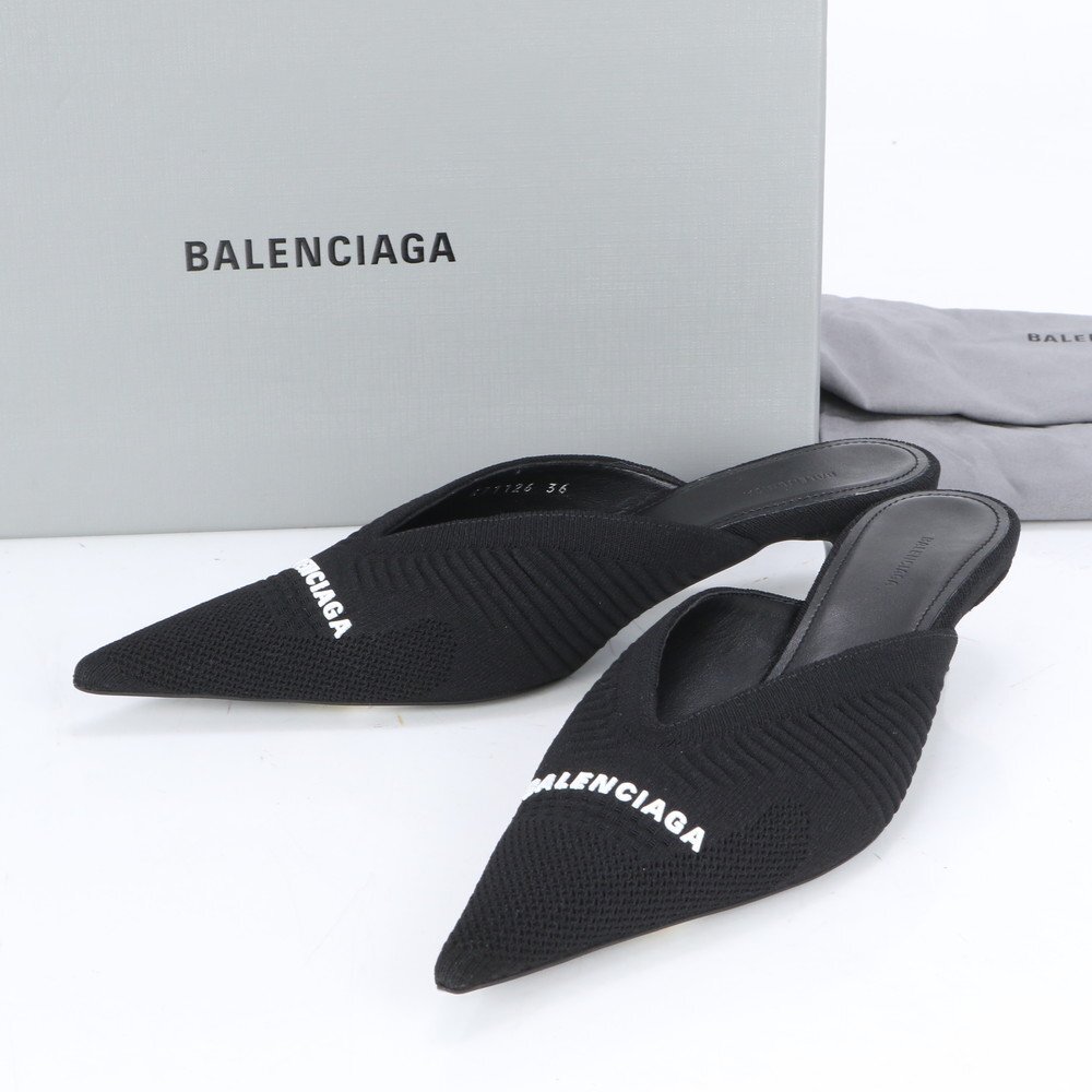 BALENCIAGA◆ナイフ シルク サンダル 1円□新品同様□バレンシアガ□ナイフ ニット ロゴ レザー