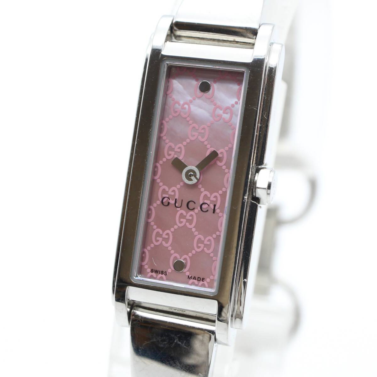 週末特価!電池交換済!美品!GUCCI グッチ 腕時計レディースピンク鑑定済み 電池交換済み 【GUCCI グッチ】 109 GG ピンクシェル文字盤