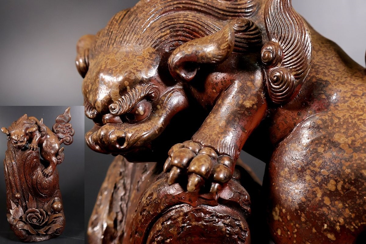 古備前 小】5258 江戸～明治 細密細工物古備前 古備前の逸品 古備前唐獅子