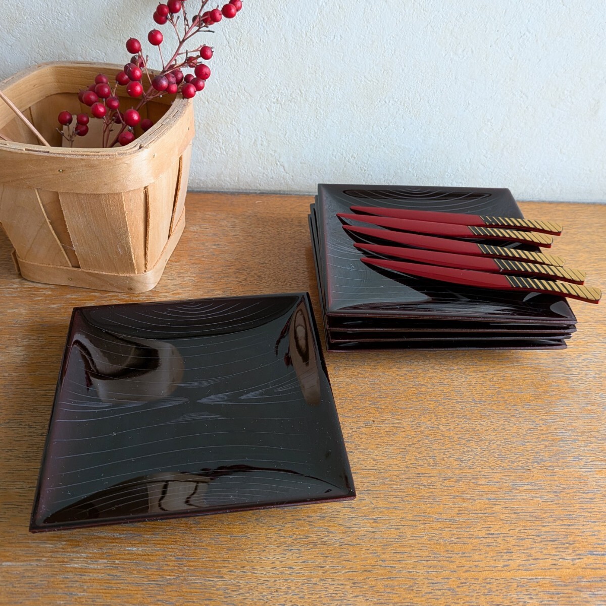 【未使用】 銘々皿 菓子器 菓子楊枝 5枚セット_画像1