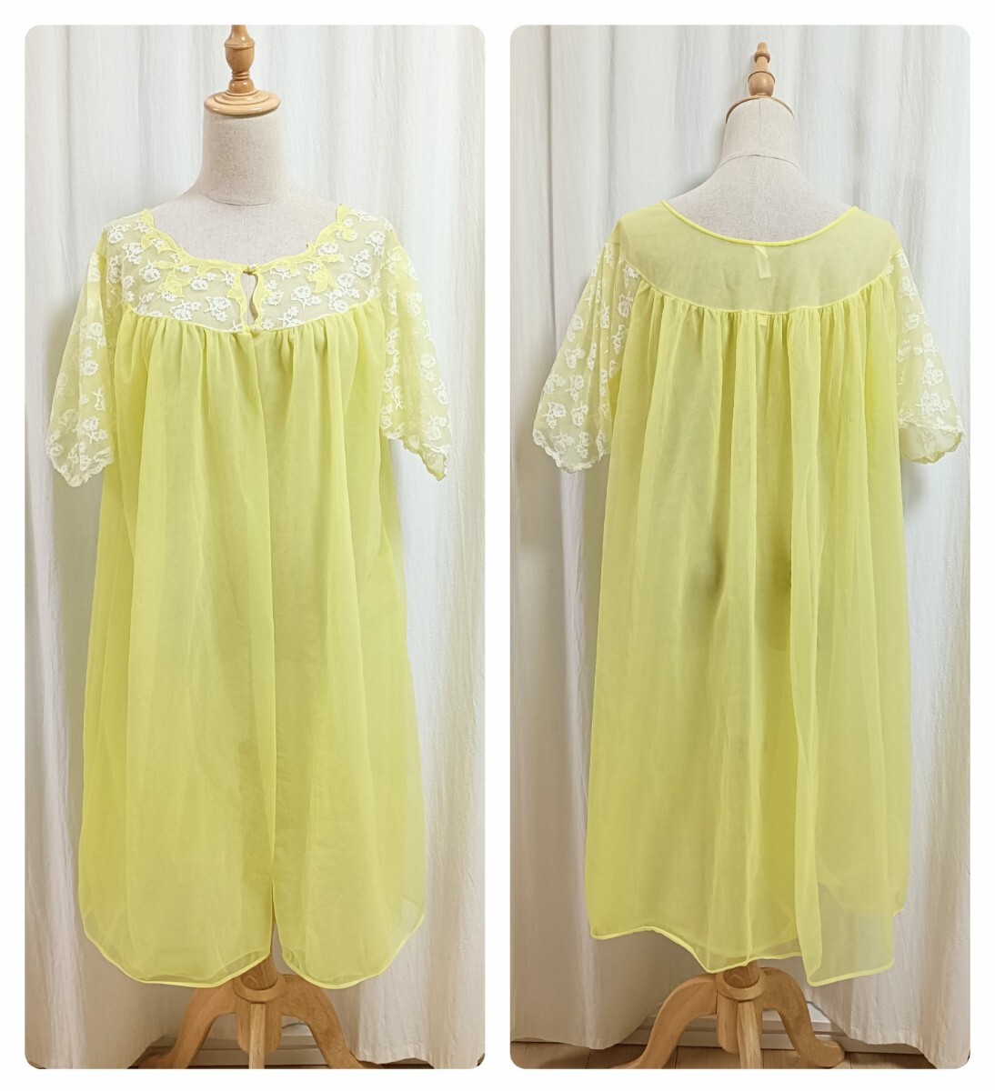 ランジェリードレス ガウン ネグリジェ ヴィンテージワンピース アメリカ古着 シースルー シフォン ルームウェア 部屋着_画像7