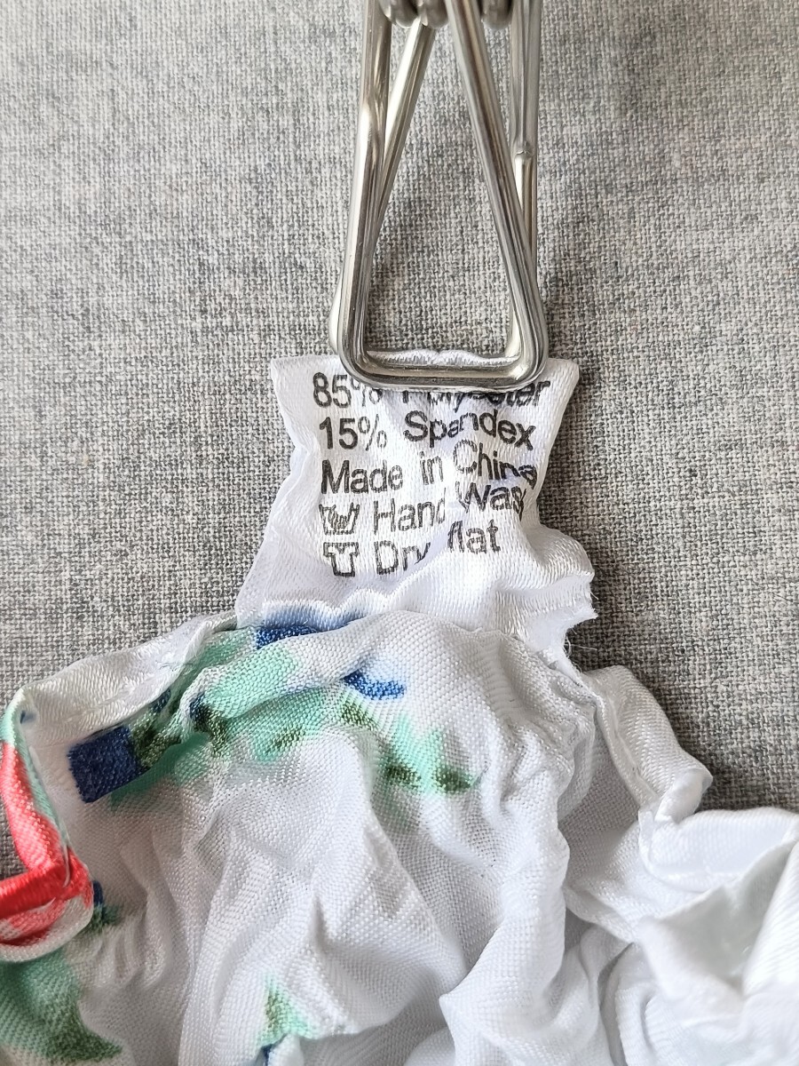 ポップコーントップス 半袖 花柄 アメリカ古着 フリーサイズ 白 ホワイト 絞り加工Tシャツ 伸縮 Y2K レトロ_画像7