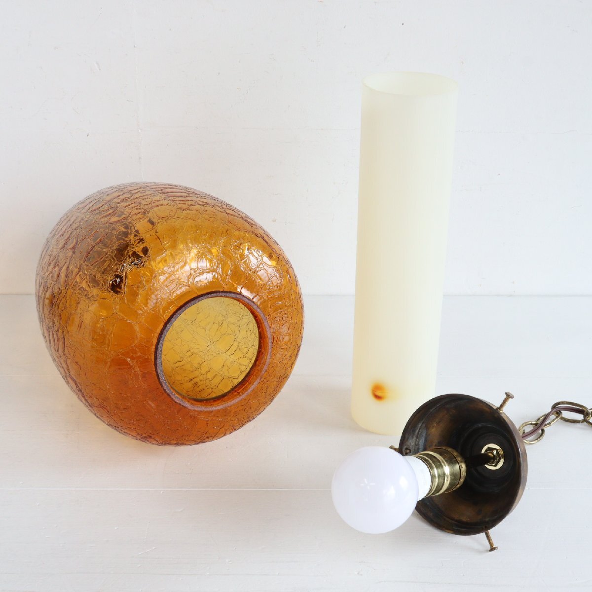 60s 70s ヴィンテージ アンバーガラス ペンダントランプ