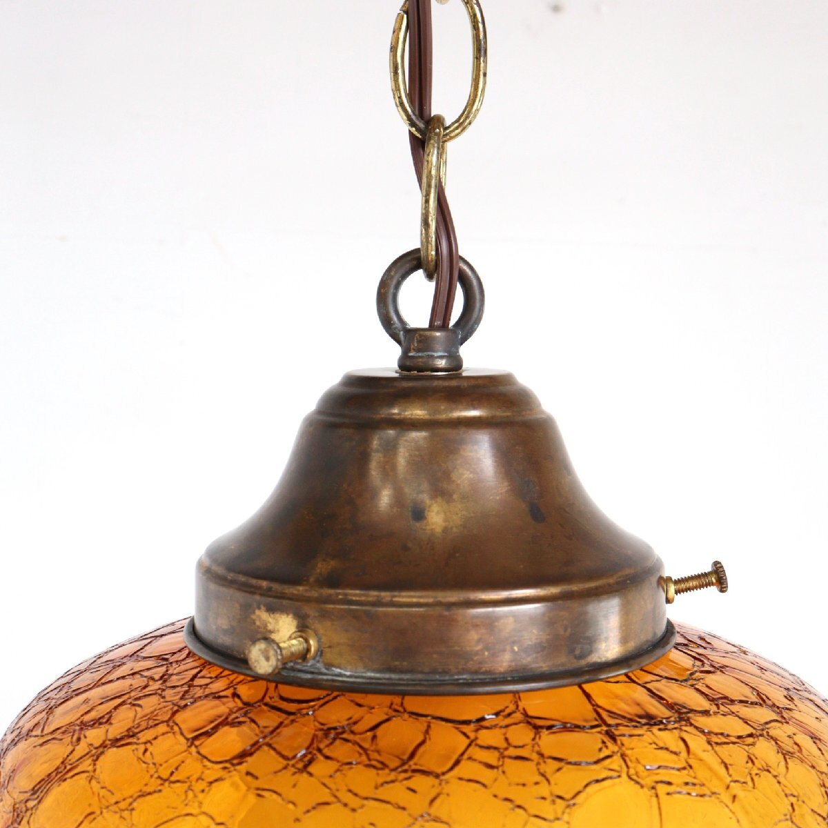 60s 70s ヴィンテージ アンバーガラス ペンダントランプ