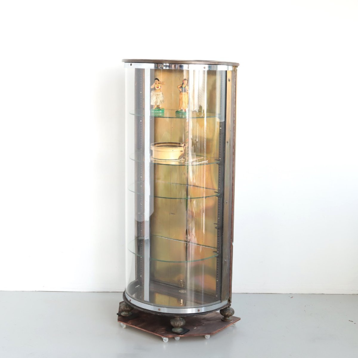 ラウンド ガラスショーケース ディスプレイケース ジュエリーケース ヴィンテージ ガラスケース ショーケース おしゃれ コレクションケース レトロ