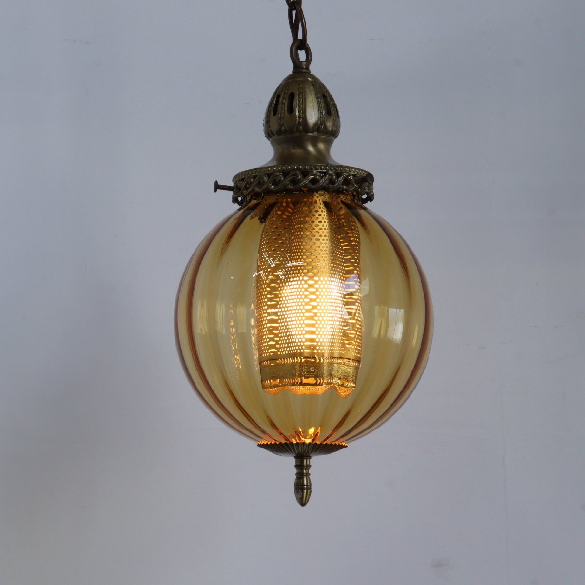 ビンテージ ガラスランプ ヴィンテージ アンバーガラス ペンダントランプ C｜アンティーク
