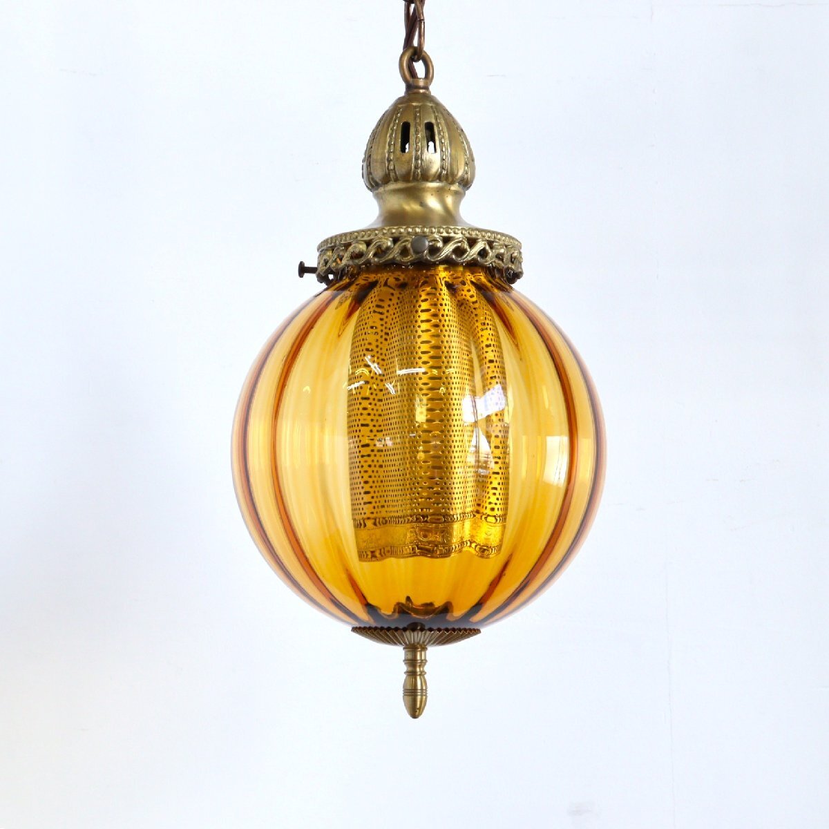 50s 60s ヴィンテージ アンバーガラス ペンダントランプ