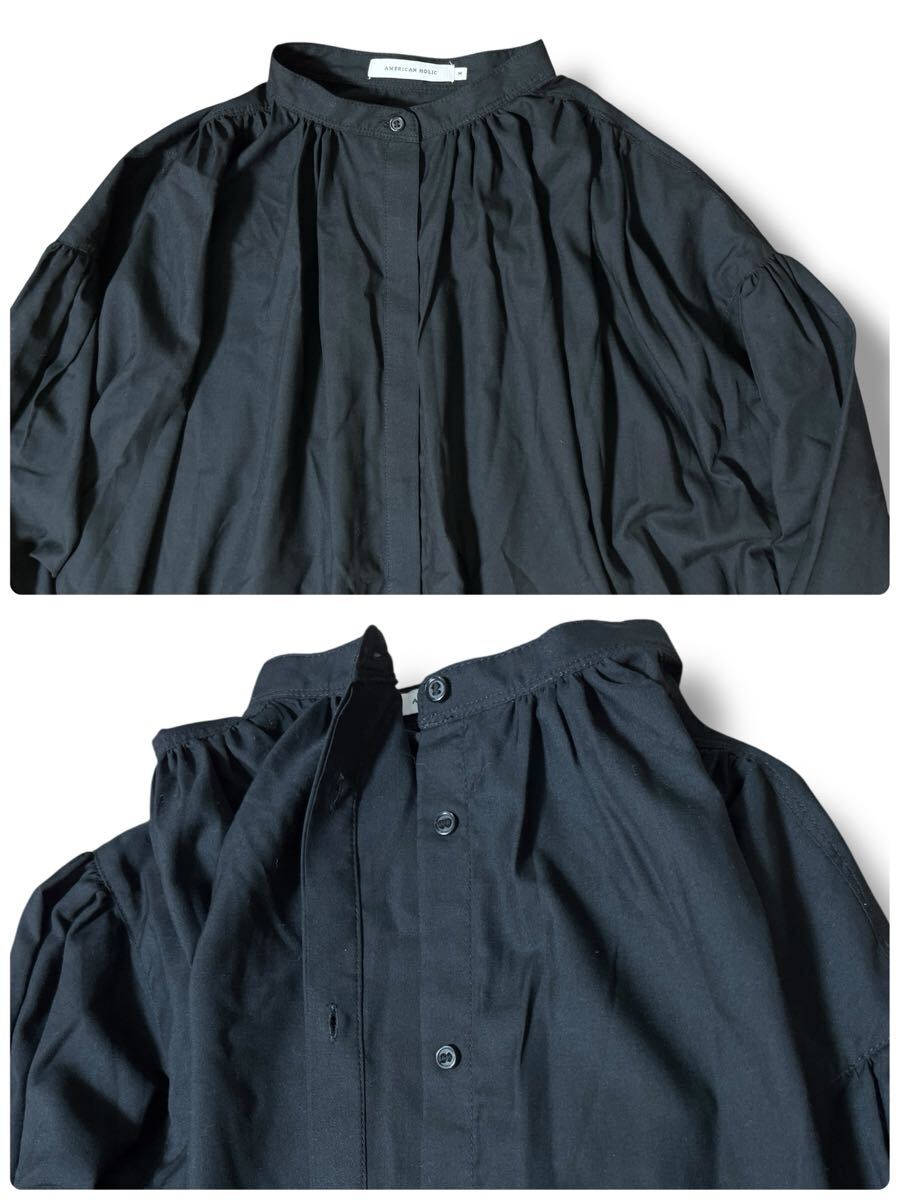 AMERICAN HOLIC ロングシャツワンピース ブラック M ●洗濯プレス済●ネコポス可● ゆったり シンプル ワンピース ロング 古着/435_画像3