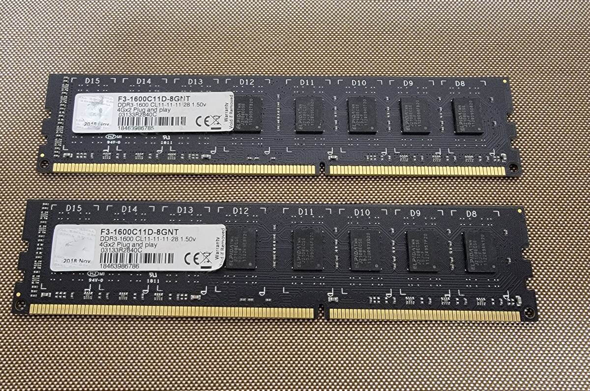 G.SKILL DDR3 PC3-12800 DDR3 1600 デスクトップ用メモリ 8GBx2 16GBセット XMP 動作OK_画像1