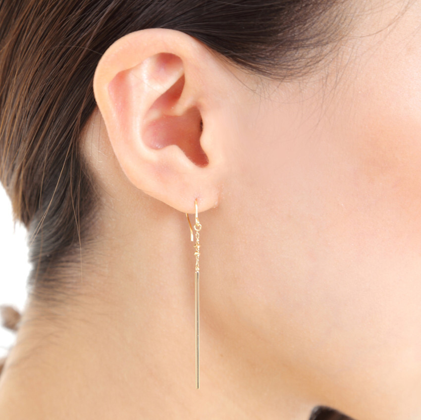 ピアス K18金 イエローゴールド バー ロング ピアス YG