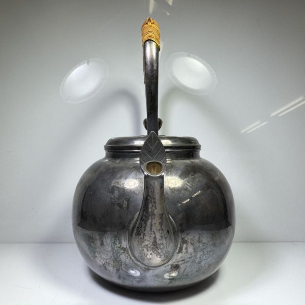 純銀製 松栄堂造 菊寶珠湯沸 蕾摘 銀瓶 古美術品 煎茶 元箱 純銀保証 Bibian 比比昂- 純銀製松栄堂造菊寶珠湯沸蕾摘銀瓶古美術品煎茶