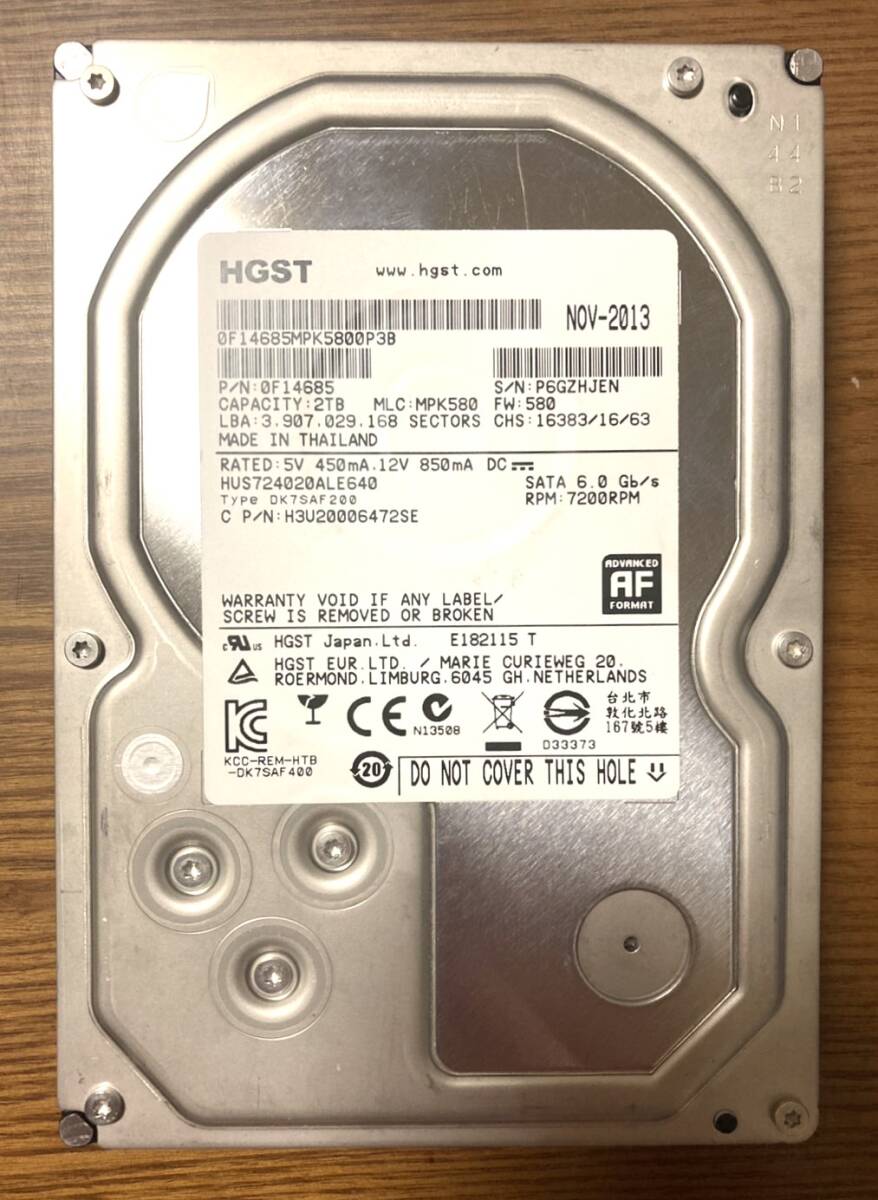 【状態◎】日立 Hitachi/HGST Ultrastar 7K4000 HUS724020ALE640 3.5インチ HDD 2TB（高耐久性と低消費電力を備えたモデル）_画像1