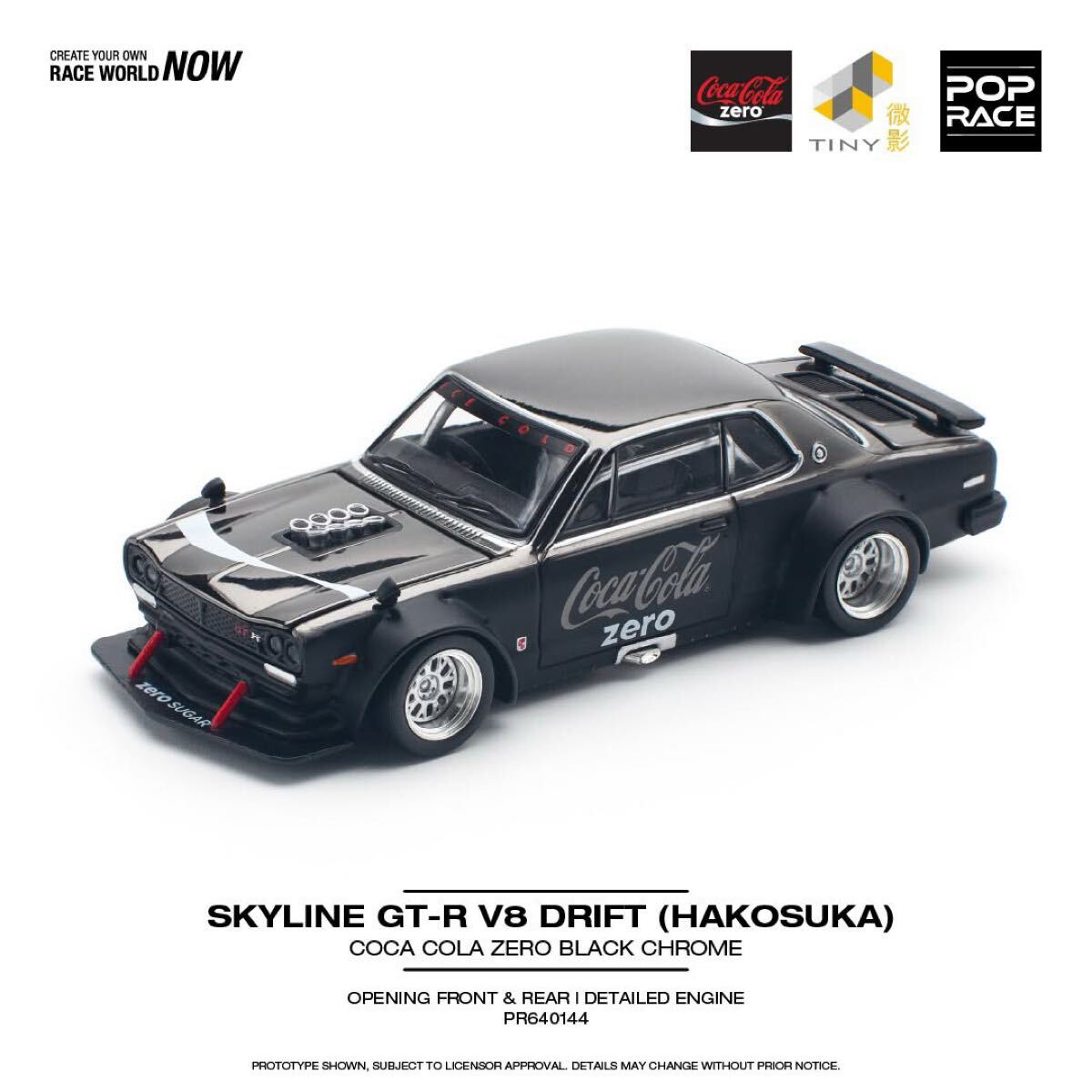 POPRACE 1/64 PR64-144 スカイライン GT-R V8 ドリフト ハコスカ KPGC10 コカ・コーラ ゼロ ブラッククローム POP RACE ポップレース_画像3