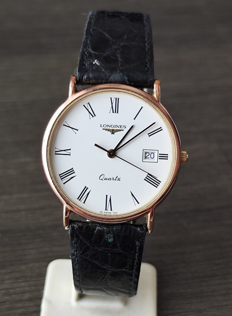 美品 稼働品 ロンジン メンズ腕時計 白色ローマ数字文字盤 新品電池 手巻き 稼働品 ロンジン メンズ腕時計 白色ローマ数字文字盤
