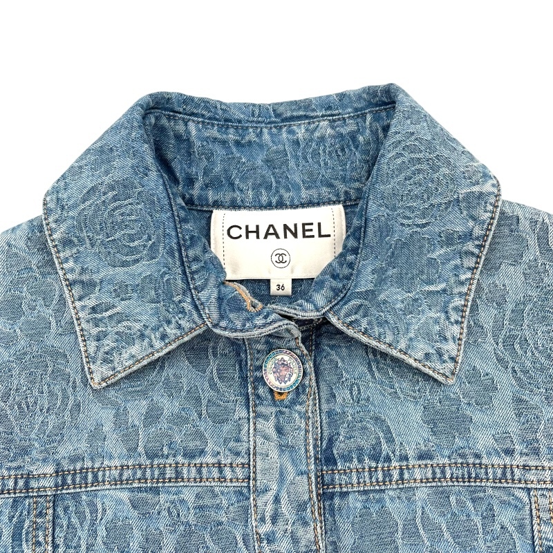 シャネル CHANEL カメリア総柄デニムロングコート P74515 ブルー コットン その他アウター レディース 中古_画像3
