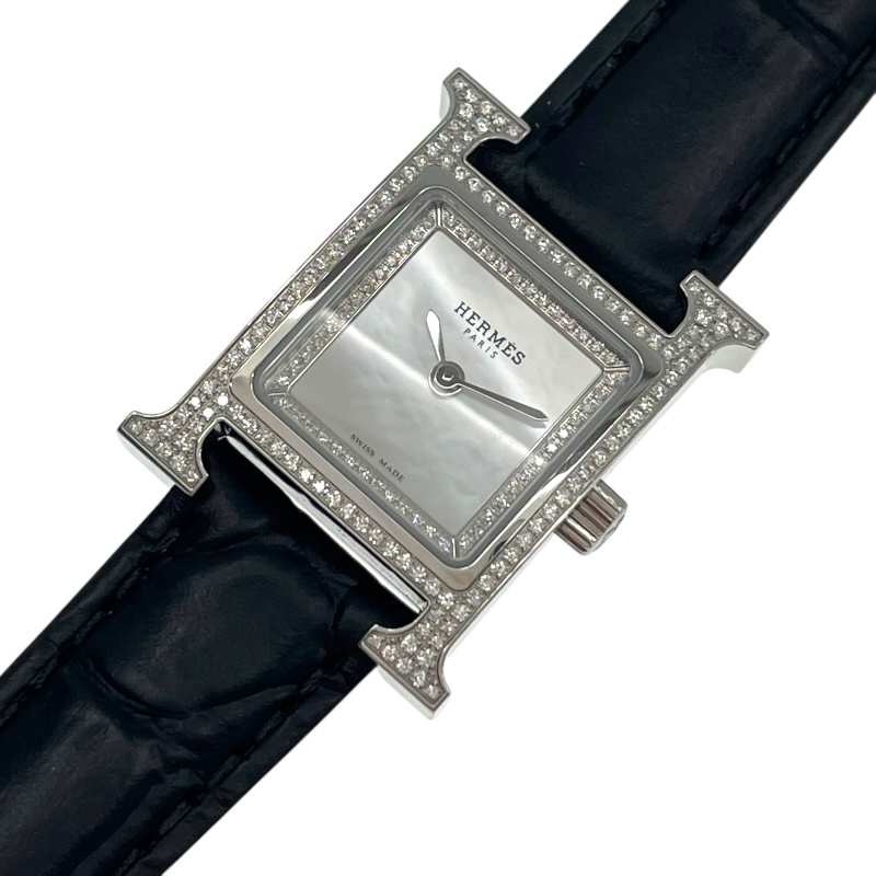  Hermes HERMES H часы Mini белый ракушка HH1.132 белый ракушка SS/ кожа ремень ( неоригинальный товар ) наручные часы женский б/у 