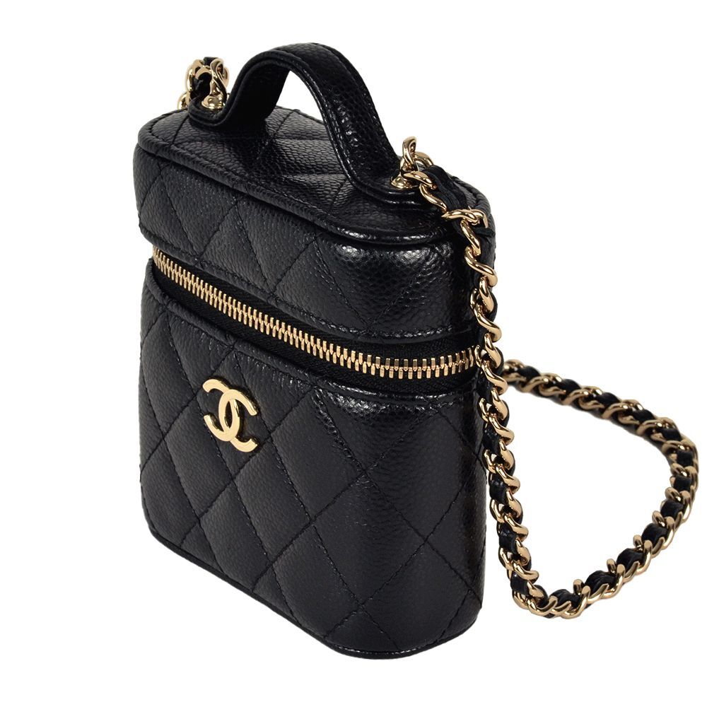 シャネル CHANEL マトラッセ ミニバニティ ショルダーバッグ キャビアスキン ブラック ゴールド金具 ココマーク 31番臺(tái)