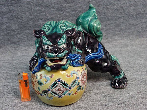 九谷焼き 青手 小槌獅子 29cm 置物 骨董品 昭和レトロ 稀少 九谷焼 玉獅子置物(九谷)|売買されたオークション情報、Yahoo