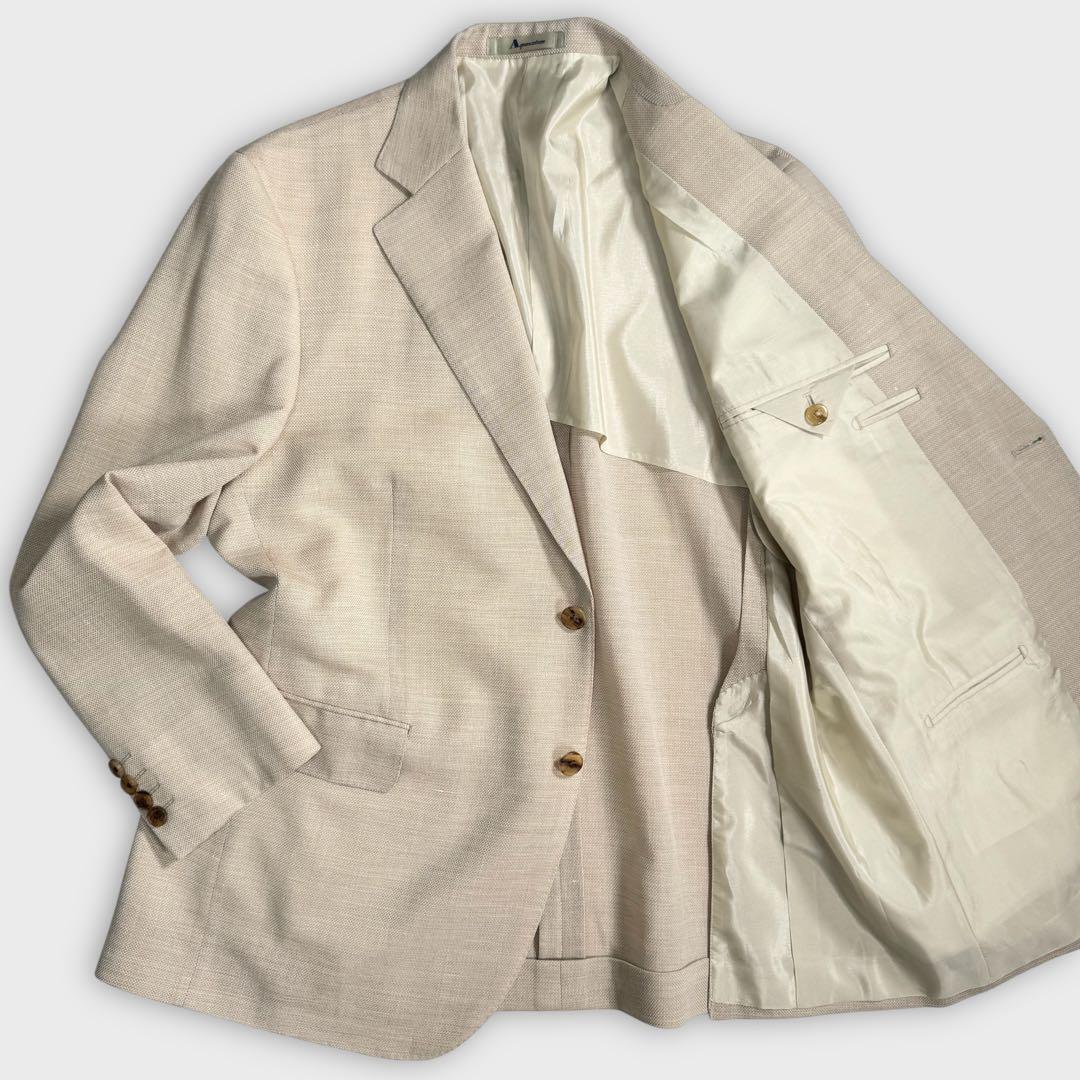 美品✨️アクアスキュータム シルク100% テーラードジャケット ベージュ 4 極美品 Aquascutum リネンシルク テーラードジャケット アクア