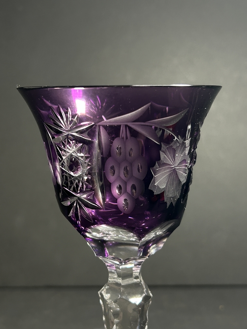 【新品未使用】CRYSTAL DONAU 紫色 クリスタルグラス 2個セット ○ コレクター必見 未使用 CRISTAL DONAU クリスタル ドナウ