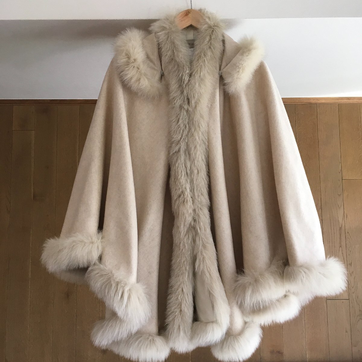 即決 極美品 F-wisteria フォックス カシミア100% ケープ M-LL TM