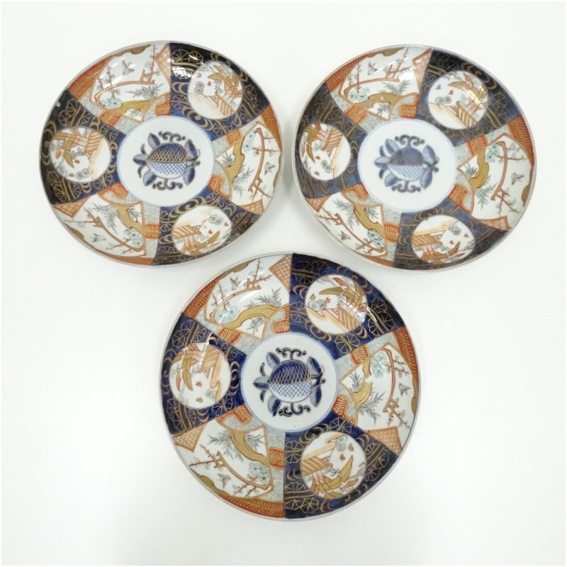 古伊万里染付金彩赤絵皿6客