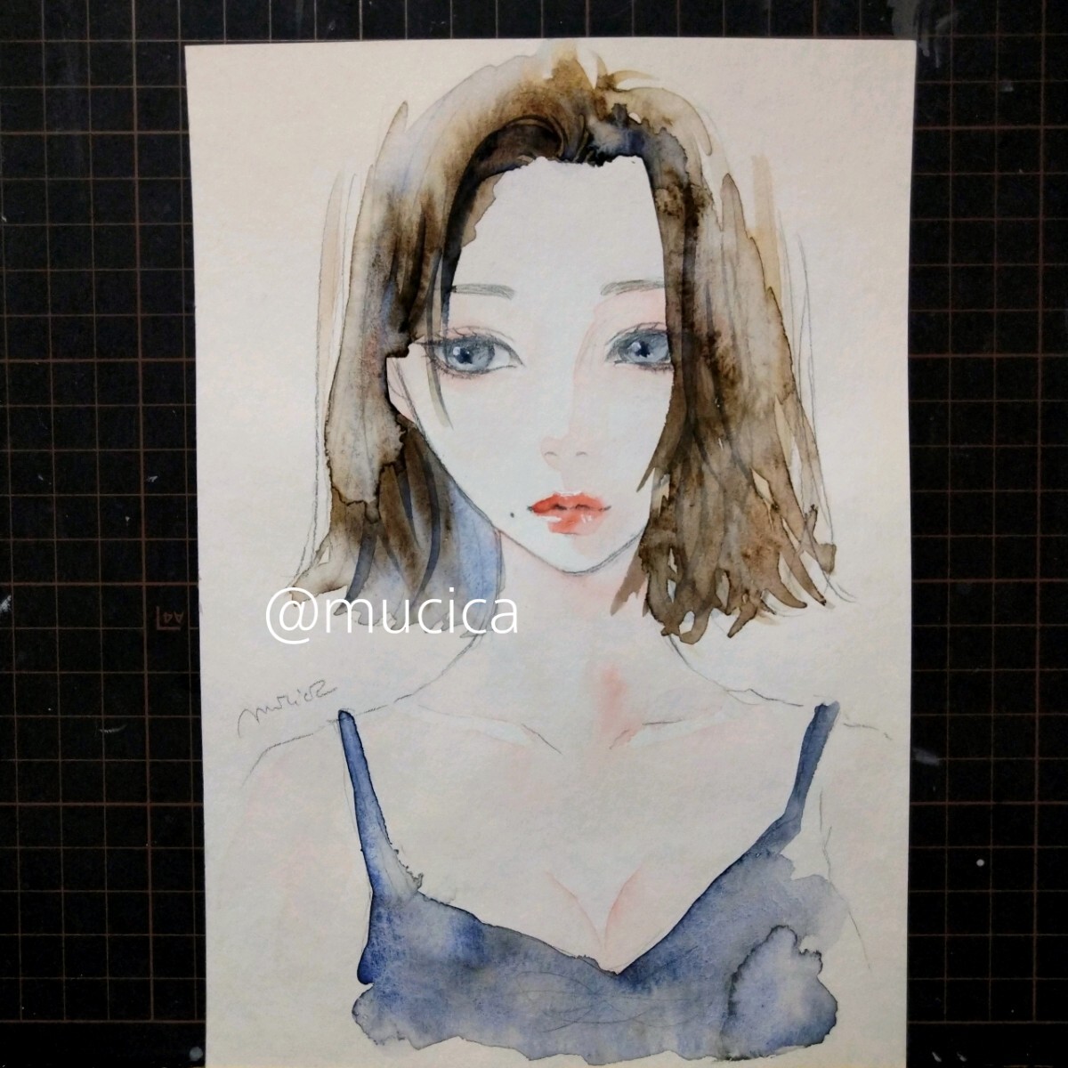 肉筆原画 水彩画 絵画 ドローイング オリジナル 肉筆原画 水彩画 ドローイング 美人画 SMサイズ ほくろ美人 絵画