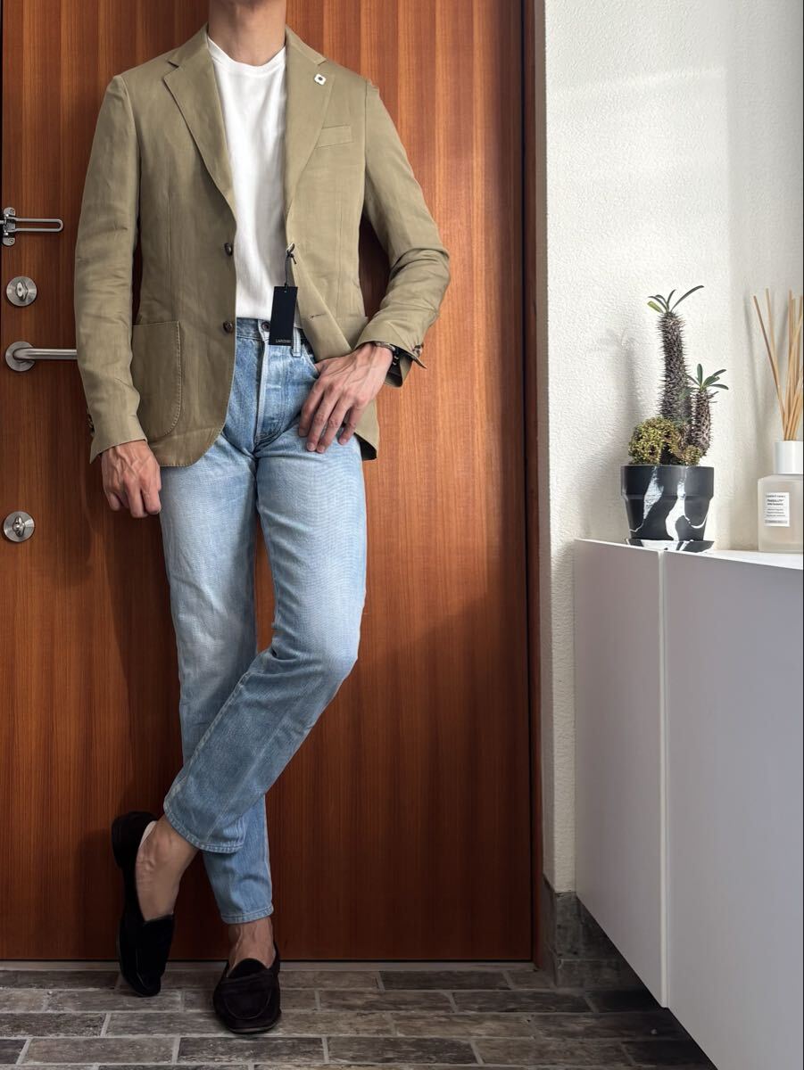 未使用　ラルディーニ lardini リネン混ジャケット46 カーキベージュ