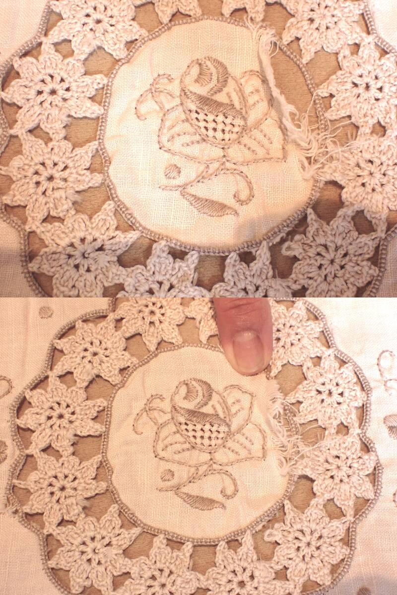 レース編み ハンド刺繍 ヨーロッパレース マルチカバー ベッドカバー カバー テーブルクロス 手編み 刺繍 手刺繍 バラ 花 ヴィンテージ_画像7