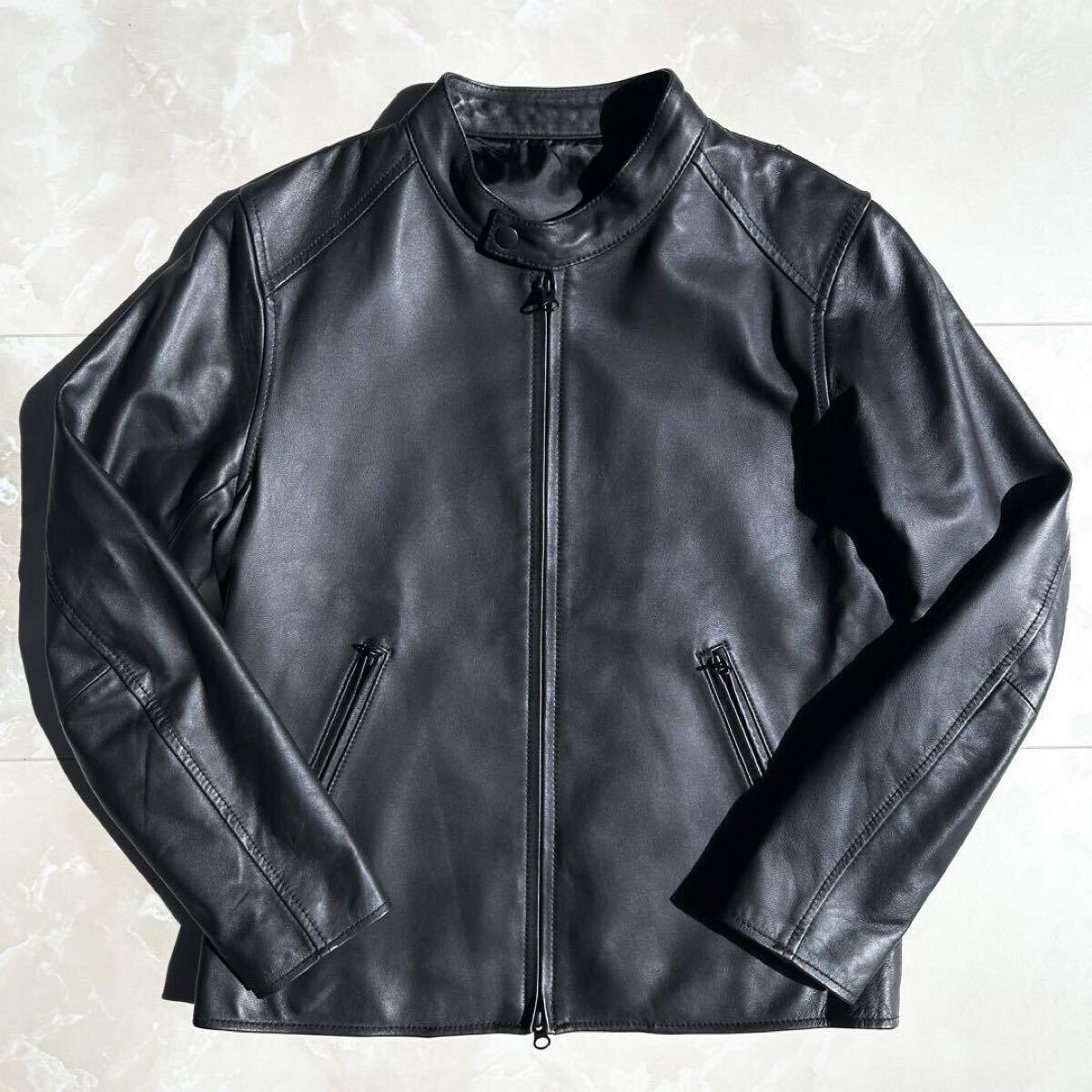 LANVIN en bleu ライダース ダブル ラムレザー 羊革 黒 美品 極美品 XL 50 ランバンオンブルー LANVIN en Blue メンズ