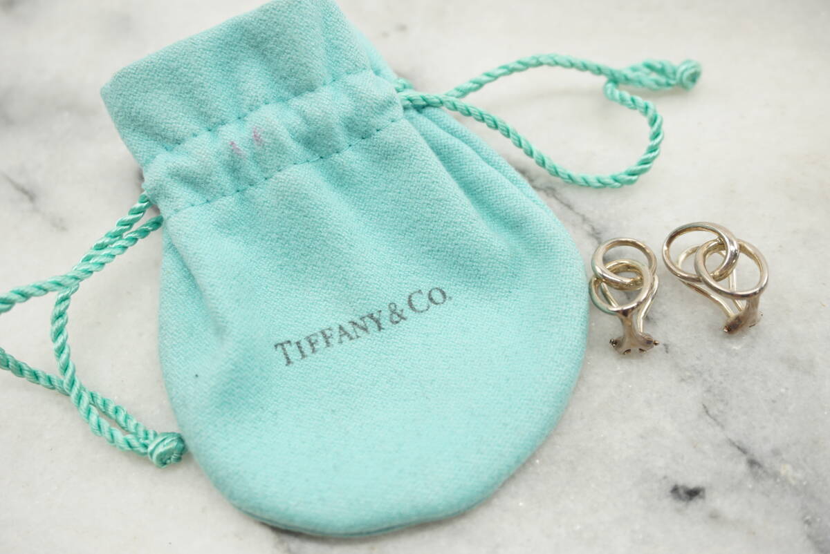 ☆同梱不可【B送900円】1967 TIFFANY&Co. ティファニー ダブルループイヤリング アクセサリー SV925 シルバー 保存袋付き  _画像1