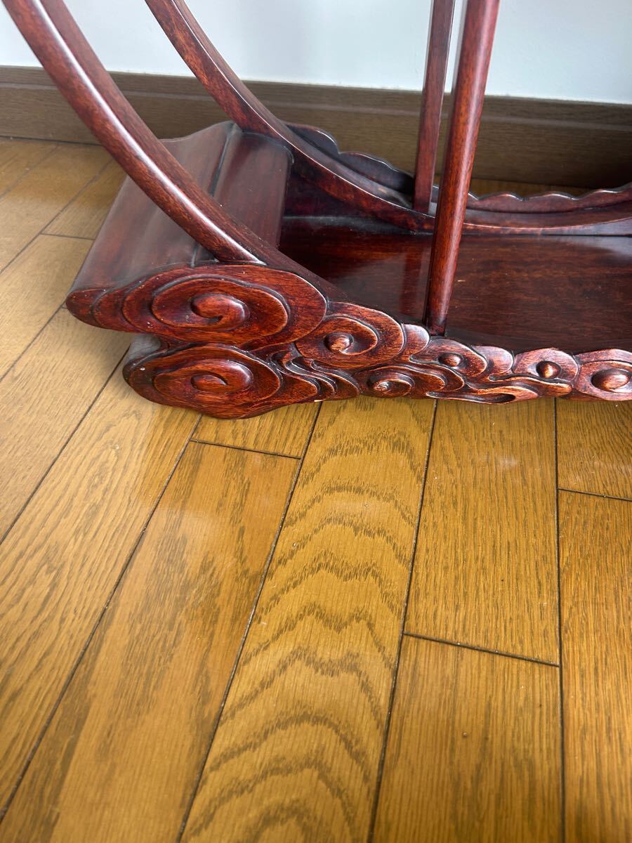 木製 飾り棚 飾棚 和風 アンティーク 茶器棚 盆栽台 丸型 丸形