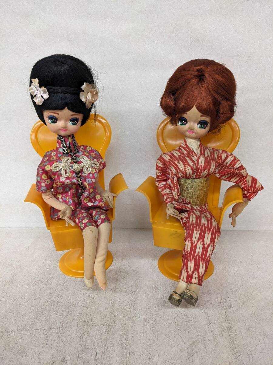 gg541#[ товар с некоторыми замечаниями ] Showa Retro TOKYO SENPO/ Tokyo sempo вращение кукла 2 body комплект девочка кимоно музыкальная шкатулка имеется /100