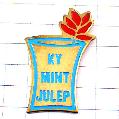 ピンバッジ?ミントのお酒アルコール赤い花と青いグラス◆フランス限定ピンズ◆レアなヴィンテージものピンバッチ