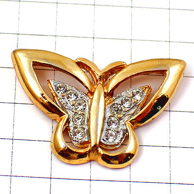  значок * butterfly бабочка . Gold золотой цвет стразы светится * Франция ограничение булавка z* редкость . Vintage было использовано булавка bachi