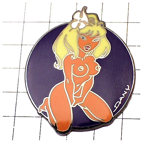 ピンバッジ・ダニー画セクシー女の子しろい花 DANY COMICS DANIEL-HENROTIN BELGIUM◆フランス限定ピンズ_画像1