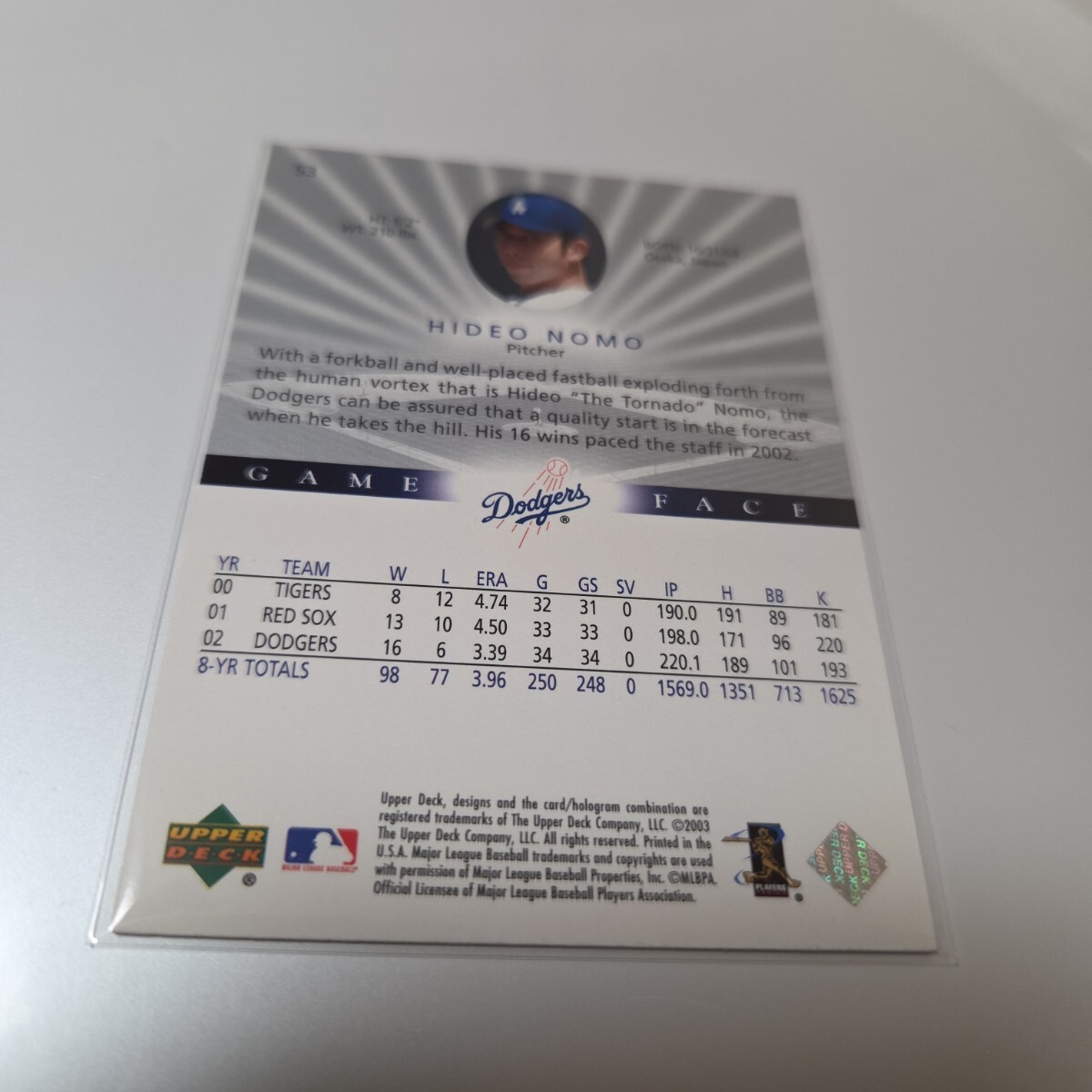 即決のみ★野茂英雄★2003 UD GAME FACE WBC プロ野球カード MLBカード ドジャース DODGERS 大谷翔平 山本由伸_画像2