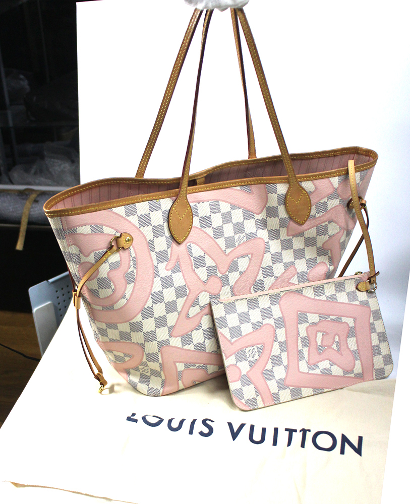 【LOUIS VUITTON】ルイヴィトン トートバッグ ダミエ・アズール タヒチ・コレクション ネヴァーフルMM N41050 ローズバレリーヌ ポーチ付_画像1