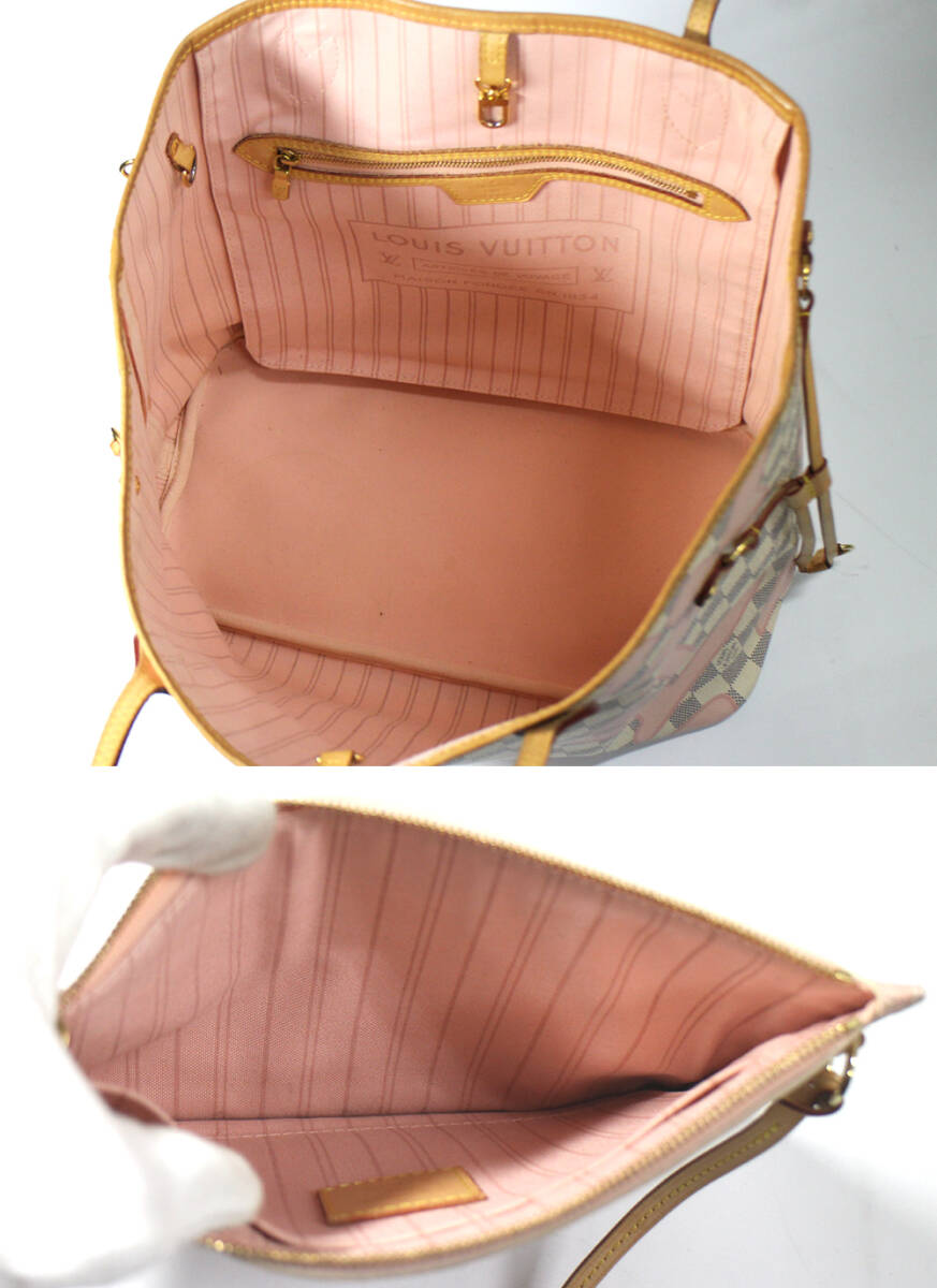 【LOUIS VUITTON】ルイヴィトン トートバッグ ダミエ・アズール タヒチ・コレクション ネヴァーフルMM N41050 ローズバレリーヌ ポーチ付_画像9