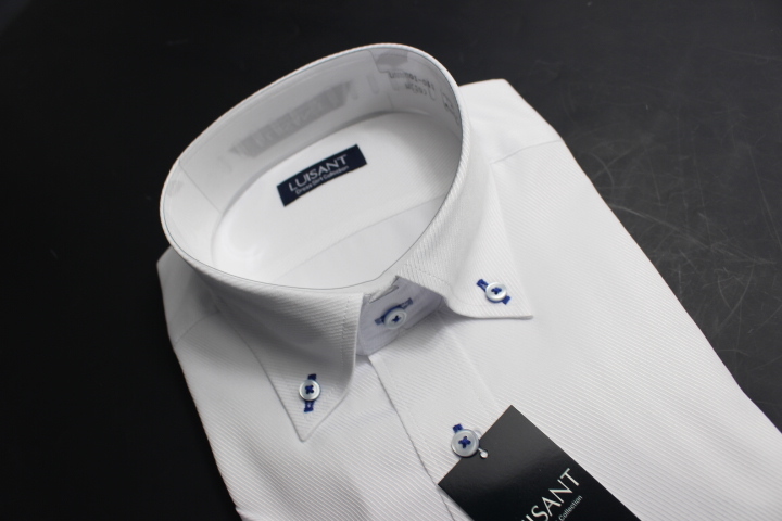 2枚セット【新品】LUISANT(山喜)ボタンダウン/ワイシャツ 半袖 /標準体 形態安定 L(41cm) 白ドビー バイアス柄 /UNN601/015(7C020.021_画像1