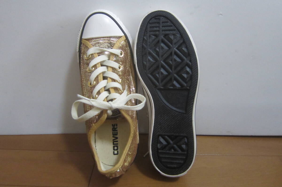 新品B品 CONVERSE コンバース ALL STAR オールスター 549664C LOW ローカットスニーカー スパンコール 金×茶 22.5㎝ O2507D_画像2